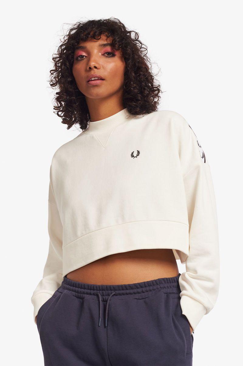 White Fred Perry Taped Women\'s Sweatshirts | PH 2014OKIR